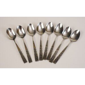 MCM JAPAN Stainless Steel Flatware Flowers Teaspoons 6.25" UNF199-8 Pieces Vtg